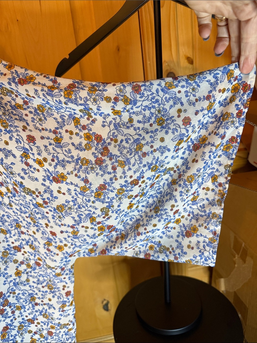 Japna Blue and White Floral Kimono Cape with Navy Trim - Picture 4 of 6